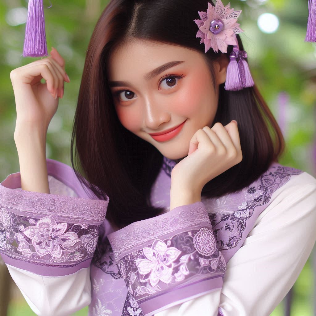 ringir.net​Asian Girl Cute do Cara Maksimalkan Peluang Menang and Use Shirt Kebaya Colour Purple and White (2)